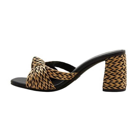 NWT Universal Thread Raffia Strappy Knot Sandal Heels Black Brown Multi 10M - Picture 2 of 11